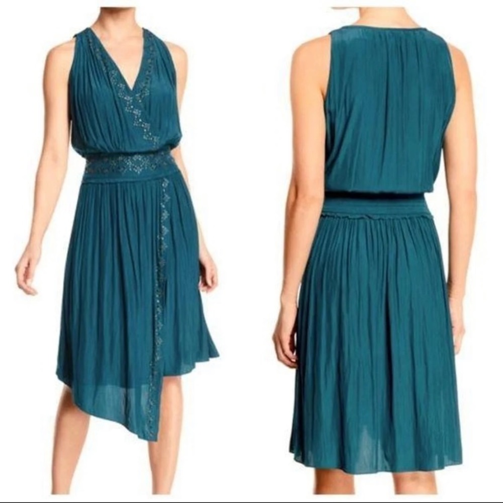 NWT Ramy Brook April embellished draped cocktail emerald green dress size S